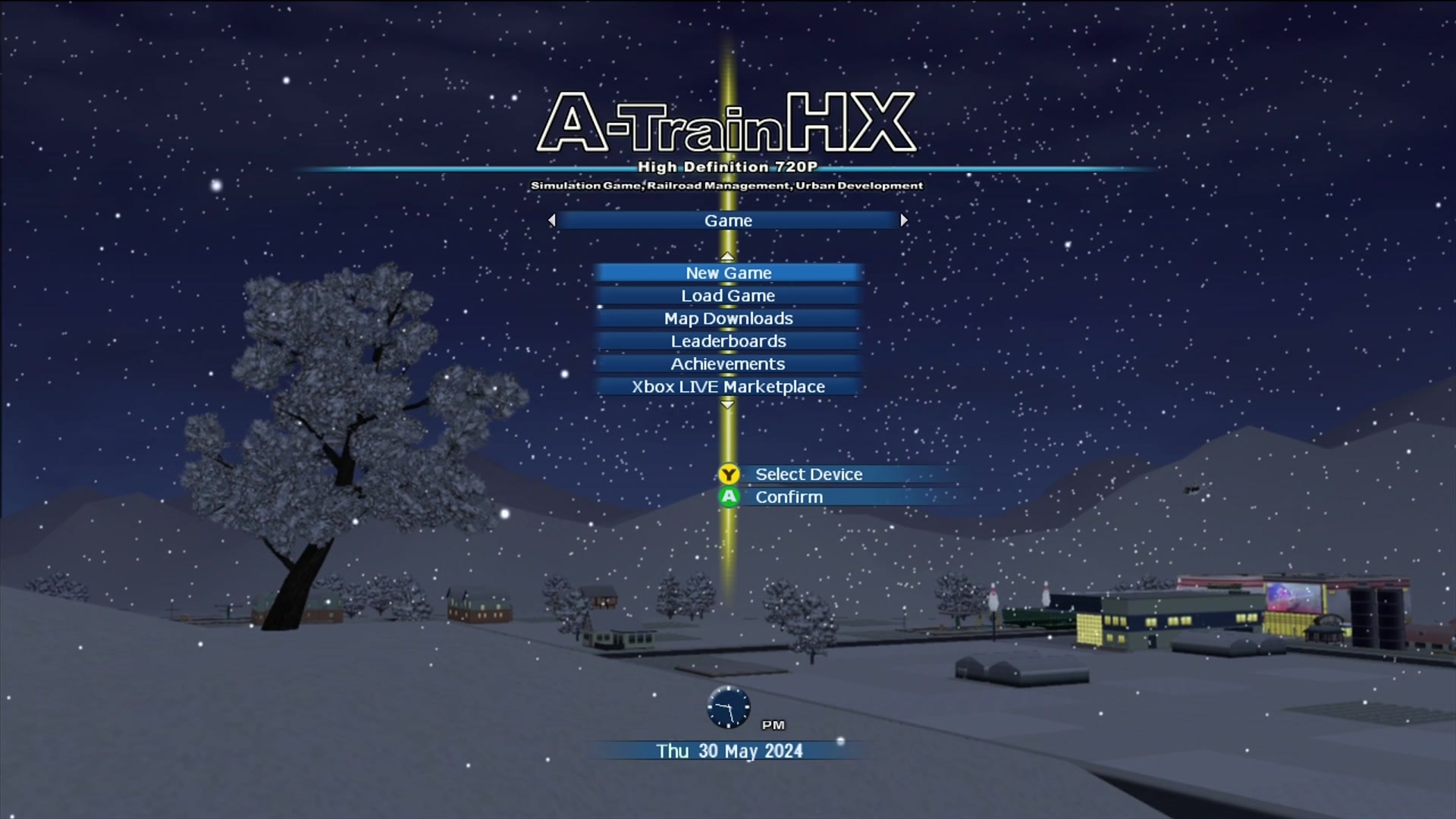 A-Train HX title screen for Xbox 360